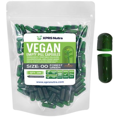 XPRS Nutra Size 00 Empty Capsules - 100 Count Empty Vegan Capsules - Vegetarian Empty Pills - DIY Vegetable Capsule Filling- Veggie Pill Caps (Forest Green)