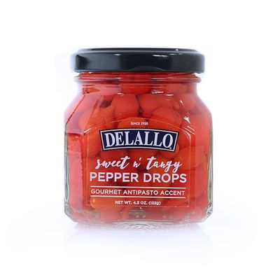 DeLallo Sweet & Tangy Pepper Drops, Red Peruvian Mini Peppers in Zesty Vinegar Marinade, Gourmet Condiment for Charcuterie and Salads, Non-GMO, Vegan, 4.3 oz. Jar
