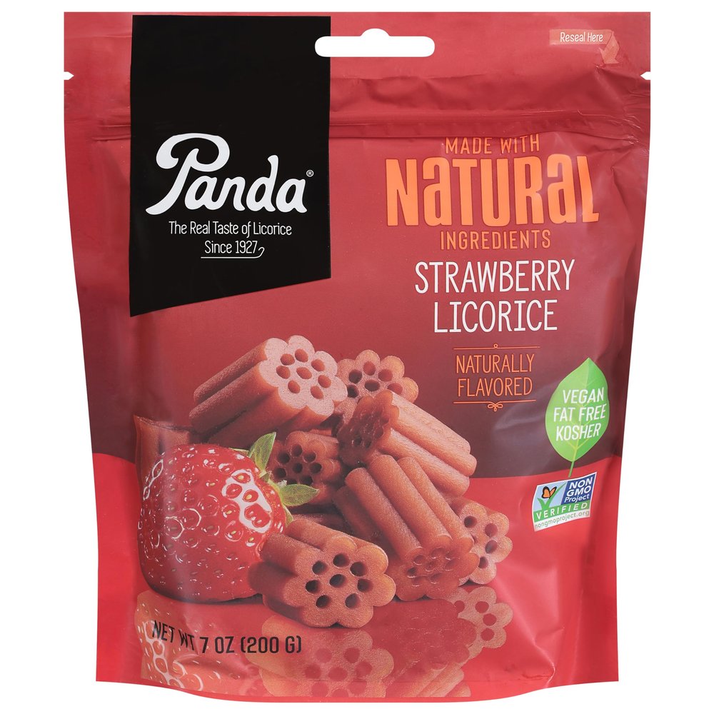 Panda Natural Strawberry Licorice Chews 7 oz Resealable Bag
