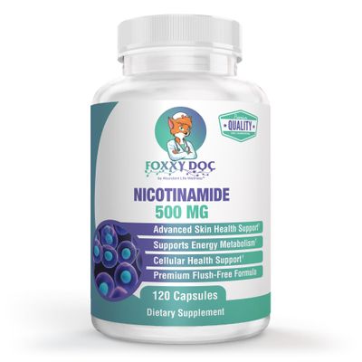 Dr. Valerie Nelson Nicotinamide 500 mg - Vitamin B3 Energy; Cell & Skin Health. Value Priced - Flush-Free - 120 Veggie Caps by Foxxy Doc