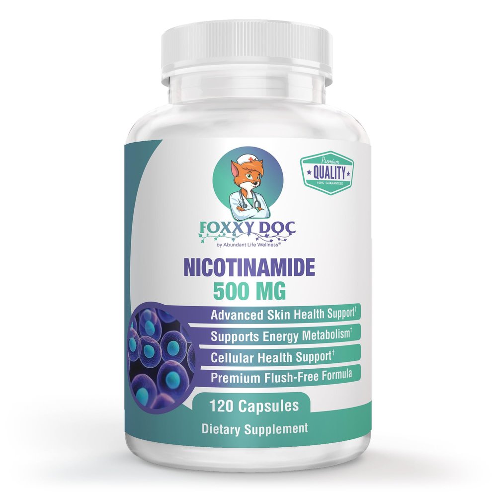Dr. Valerie Nelson Nicotinamide 500 mg - Vitamin B3 Energy; Cell & Skin Health. Value Priced - Flush-Free - 120 Veggie Caps by Foxxy Doc
