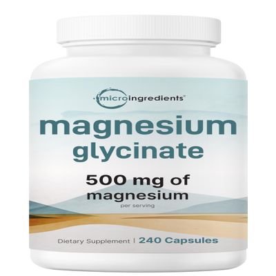 Magnesium Glycinate 500mg Per Serving, 240 Capsules | Potent Elemental Form, 100% Chelated, High Absorption | Healthy Muscle, Bones, & Mood Support Supplement | Non-GMO