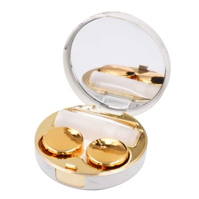 Honbay Fashion Marble Contact Lens Case Portable Contact Lens Box Kit with Mirror (Round) (Gold)