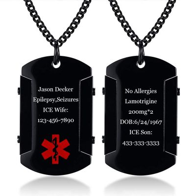 LanM Stainless Steel Medical ID Tag Necklace for Men & Women Emergency Med Alert Jewelry