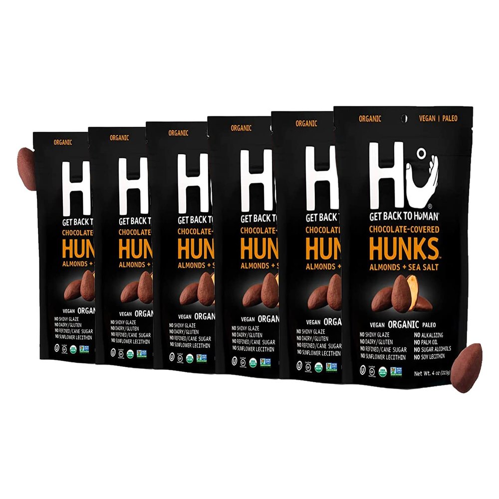 Hu Keto Friendly Vegan Hunks |Chocolate Covered Almonds With Sea Salt | 6 Pack | Non-GMO, Gluten Free, Paleo, Organic Dark Chocolate