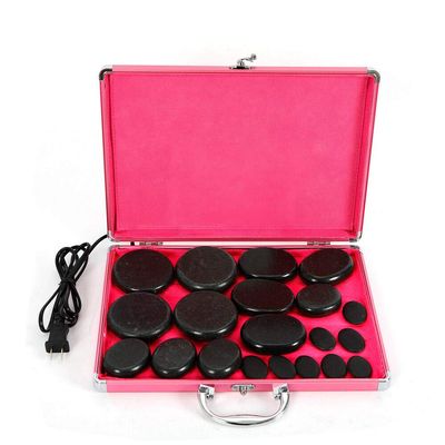 20PCS Massage Hot Stones Warmer Set, Natural Basalt Hot Stone Kit Portable Hot Massage Stones Electric Hot Volcanic Rocks with Heater Box for Home Massage, SPA, Therapy