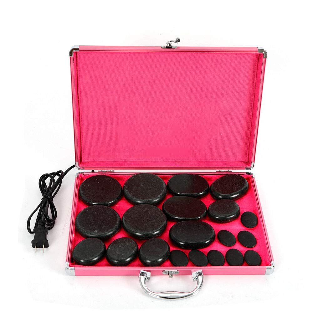 20PCS Massage Hot Stones Warmer Set, Natural Basalt Hot Stone Kit Portable Hot Massage Stones Electric Hot Volcanic Rocks with Heater Box for Home Massage, SPA, Therapy
