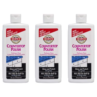 HOPE'S Countertop Restoration Polish, Streak-Free Kitchen Counter Cleaner, No Buildup on Countertops, Quartz, Marble, Corian, Composite, and Granite Polish, 8 Fl Oz, Pack of 3