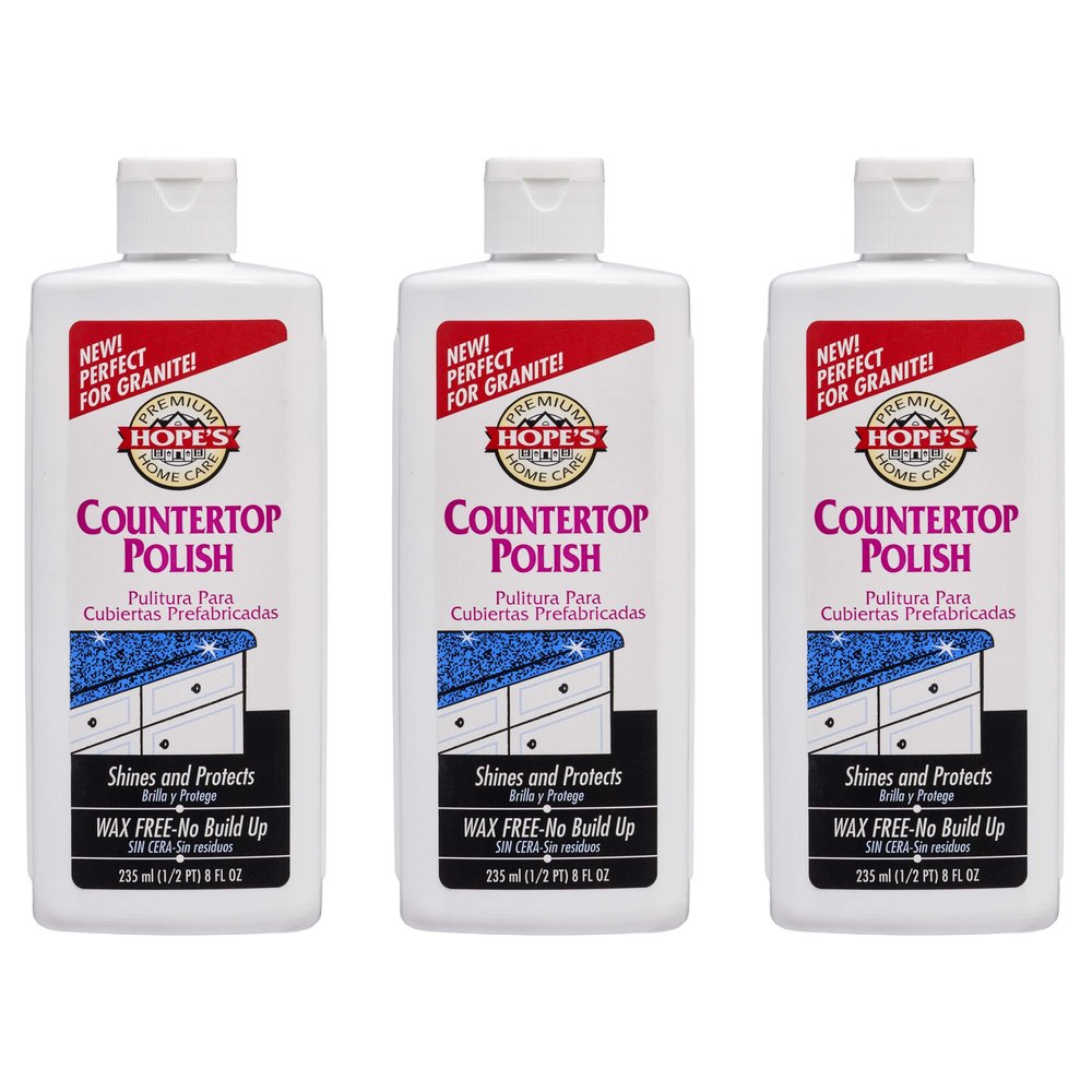 HOPE'S Countertop Restoration Polish, Streak-Free Kitchen Counter Cleaner, No Buildup on Countertops, Quartz, Marble, Corian, Composite, and Granite Polish, 8 Fl Oz, Pack of 3