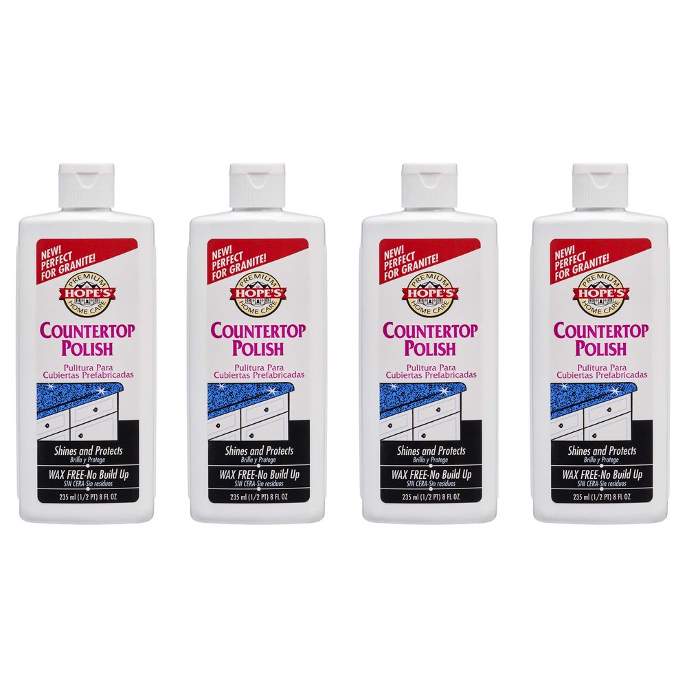 HOPE'S Countertop Restoration Polish, Streak-Free Kitchen Counter Cleaner, No Buildup on Countertops, Quartz, Marble, Corian, Composite, and Granite Polish, 8 Fl Oz, Pack of 4