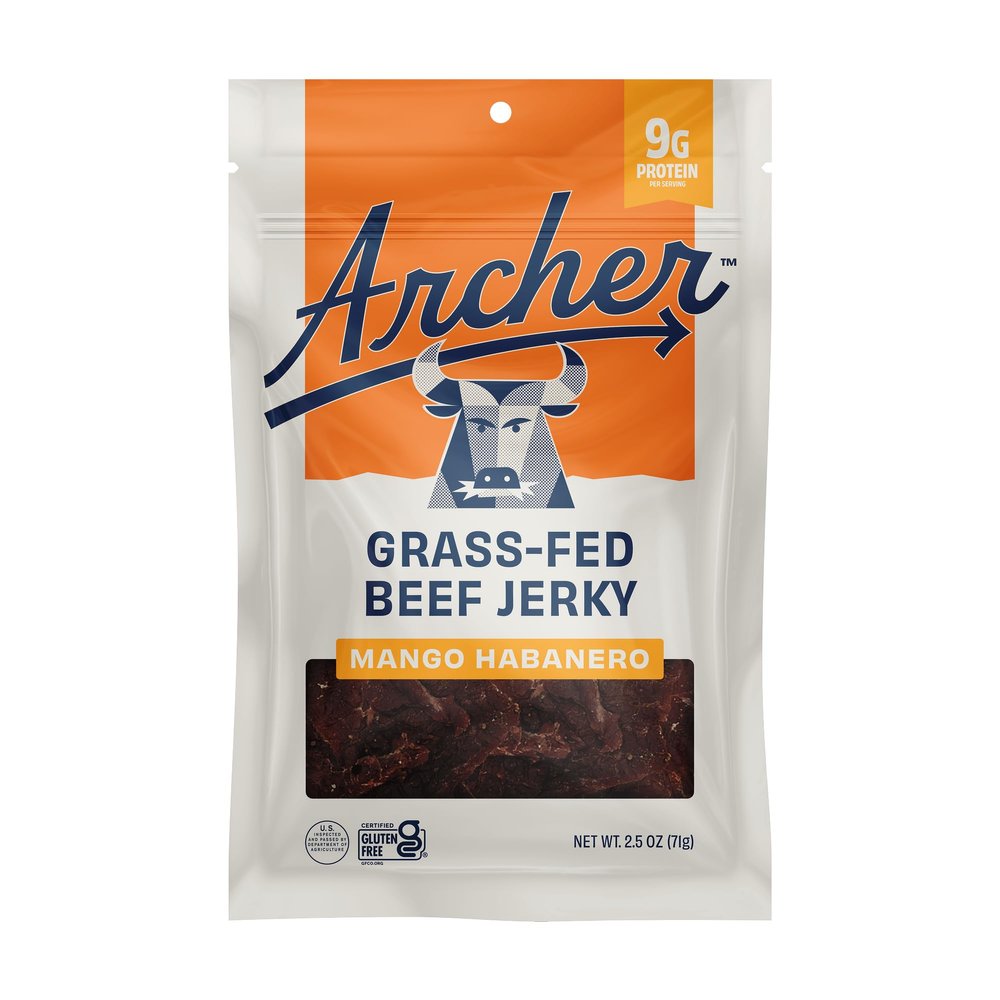 Archer Jerky Grass-Fed Beef Jerky - Beef Jerky Snack Pack, Individual Pack, Protein Snack, Gluten Free, Paleo - Mango Habanero, 2.5 oz