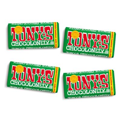 Tonys Chocolonely Belgian Milk Chocolate Hazelnut Candy Bar for Snacks, Chocolate Bars for Party Favors, Gifts, or Gift Basket, 32% Cacao, Made From Quality Fairtrade Cocoa, 4 Bars, 6.35 Oz Each
