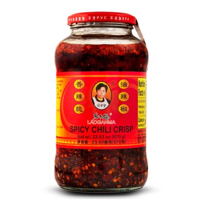 Lao Gan Ma Spicy Chili Crisp Hot Sauce Authentic Chinese Chili Oil with Crunchy Onion & Fermented Soybean, Family/Restaurant Size 23.63 Oz (670g)