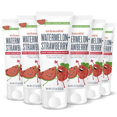 Schmidt's Children's Toothpaste For Clean Teeth, Watermelon + Strawberry, Fluoride Free 4.7 oz 6 Count