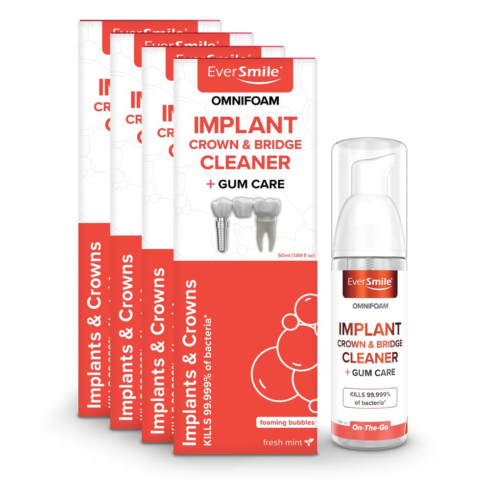 Eversmile OmniFoam Dental Cleaner  Cleaning Foam for Implants, Crowns, and Bridges  Pack of 4, 50ml Bottle