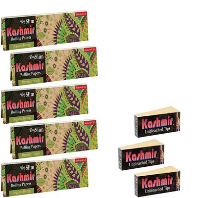 Kashmir Combo of Organic Natural King-Size Slim Filling Paper with Flexible, Conveyable 3 Bundle of Booklets Tips - Pack of 5