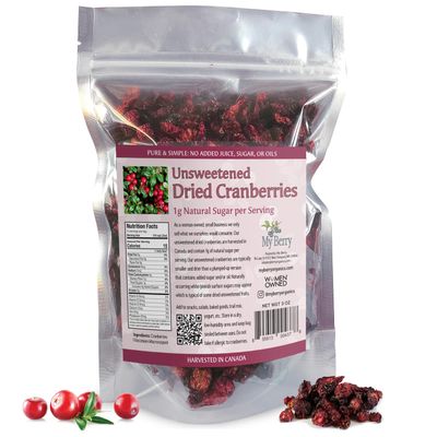 Unsweetened Dried Cranberries by My Berry | 3oz | Naturally Tart: 1g Natural Sugar Per Serving | Non-GMO | No Added Sugar, Juice or Oils | More Berries Per Ounce Than Sweetened Berries | Canadian Grown | Woman-Owned Small Company