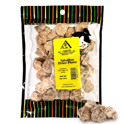 Asia Trans & Co. Dried Salted Red Plums - Authentic Li Hing Mui Chinese Sour Candy - Saladitos Con Sal (Preserved Dry Plum Mexican Candy Sweets) - Asian Dried Fruit Snacks Made with Premium Produce