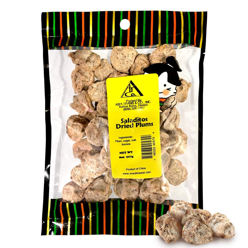 Asia Trans & Co. Dried Salted Red Plums - Authentic Li Hing Mui Chinese Sour Candy - Saladitos Con Sal (Preserved Dry Plum Mexican Candy Sweets) - Asian Dried Fruit Snacks Made with Premium Produce