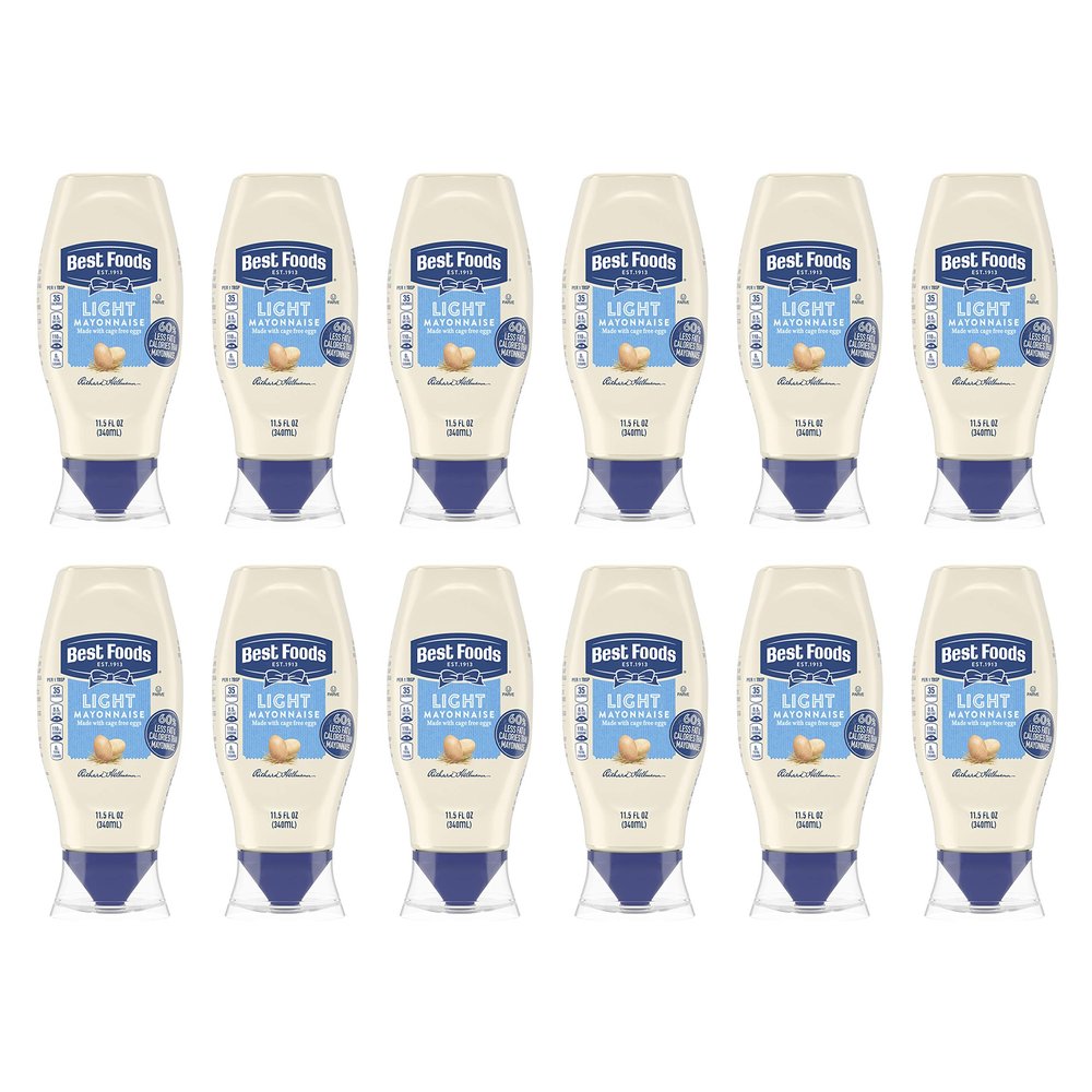 Best Foods Light Mayonnaise 12 Count Squeeze For A Creamy Condiment for Sandwiches and Simple Meals Made With Cage-Free Eggs 11.5 oz