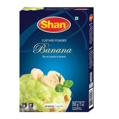 Shan Custard Powder Banana 7 oz (200g) - Flan en Poudre la Banane - Essential Dessert for any Occasion - Suitable for Vegetarians - Airtight Bag in a Box