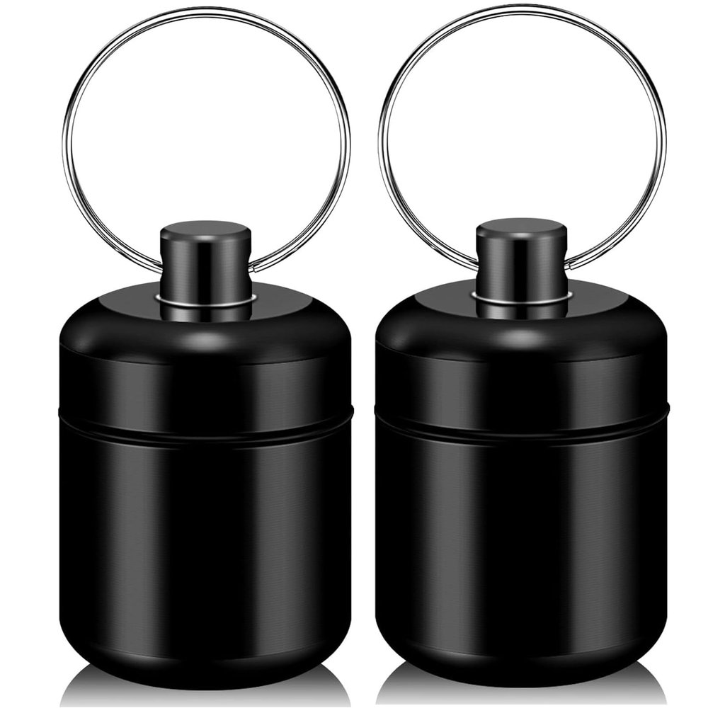 Pill Keychain Holder - Small Pill Box Waterproof Pills Fob Organizer Portable Ring Holder Keychain for Purse (Black 2PCS)