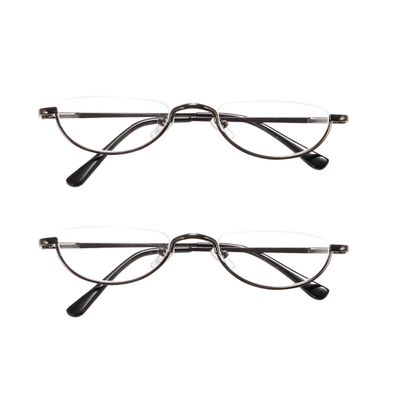 MAGIC ROSE 2 Pack Vintage Alloy Half Moon Reading Glasses Women Men Slim Half Frame Lens Readers Glasses (2 pack Gray,Gray, +4.0)