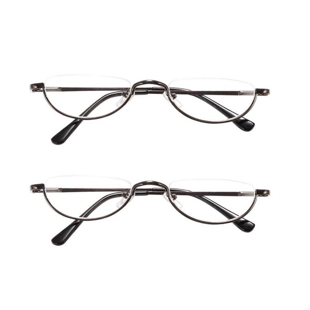MAGIC ROSE 2 Pack Vintage Alloy Half Moon Reading Glasses Women Men Slim Half Frame Lens Readers Glasses (2 pack Gray,Gray, +4.0)