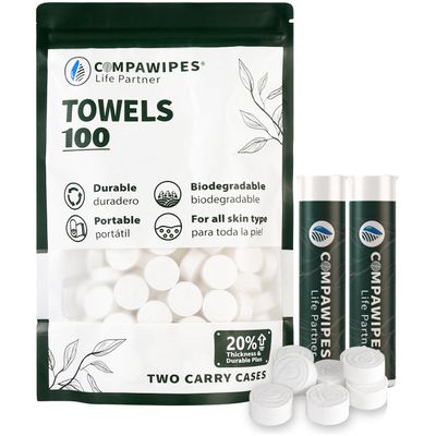 100 PCS Compressed Towel Tablets - Travel Disposable Towels, Compressed Hiking Toilet Paper, Wilderness Wipes, Compact Toilet Paper, Disposable Compressed Face Towel for Camping, Backpacking & Beauty