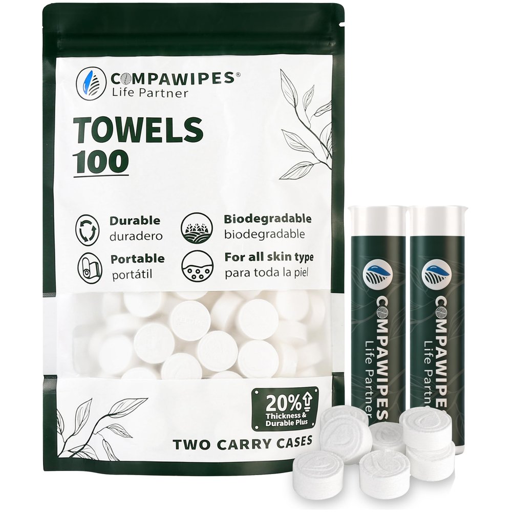 100 PCS Compressed Towel Tablets - Travel Disposable Towels, Compressed Hiking Toilet Paper, Wilderness Wipes, Compact Toilet Paper, Disposable Compressed Face Towel for Camping, Backpacking & Beauty