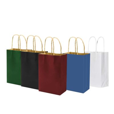 100 Pack Multicolor Small Color Gift Bags with Handles Bulk, 5.25x3.25x8 Inch White/Black/Green/Blue/Red Each 20pcs, bagmad Kraft Party Favors Grocery Retail Shopping Craft Paper Sacks (Multi Colored)