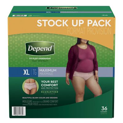 Depend Depend FIT-FLEX Incontinence Underwear for Women, Disposable, Maximum Absorbency, Extra-Large, Blush, 36 Count, 36 Count