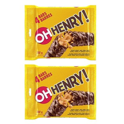 Oh Henry! 4 Full Sized Chocolate Candy Bars, 232g/8.18oz 2-Pack (Imported from Canada)