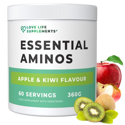 Love Life Supplements Essential Amino Acids Powder, Full Spectrum EAA & BCAA Drink for Muscle Recovery, Apple & Kiwi Flavour, 60 Servings, High Strength Intra Workout Supplement, UK Made