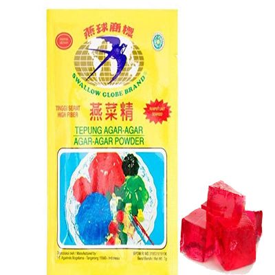 Swallow Globe Agar Agar Red (Tepung Agar-Agar Merah) Easy to make Indonesian Style Agar / Jello. Good source of fiber. 0.25pz (7g). Halal, Product of Indonesia. (Pack of 2)