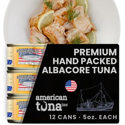 American Tuna Sushi-grade Wild Albacore Tuna Fish - with Sea Salt, MSC Certified, Sustainable Pole Wild Caught - 5 oz cans | Pack of 12 | Premium Canned Tuna for Health and Flavor Enthusiasts!
