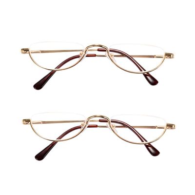 MAGIC ROSE 2 Pack Vintage Alloy Half Moon Reading Glasses Women Men Slim Half Frame Lens Readers Glasses (2 pack (Gold,Gold), +1.75)