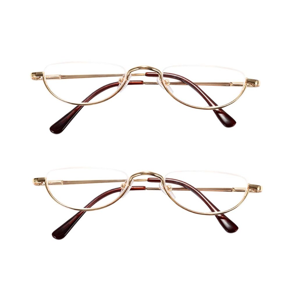 MAGIC ROSE 2 Pack Vintage Alloy Half Moon Reading Glasses Women Men Slim Half Frame Lens Readers Glasses (2 pack (Gold,Gold), +1.75)