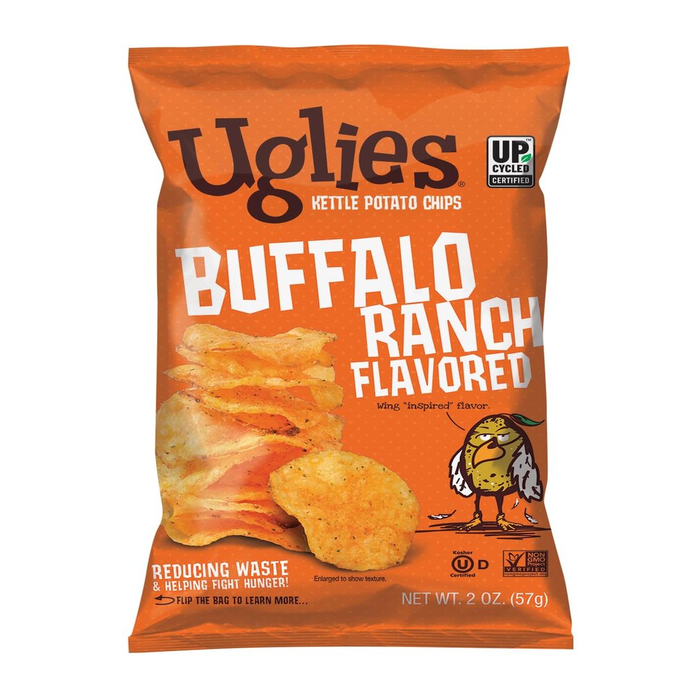 UGLIES Buffalo Ranch Kettle-Cooked Potato Chips, Gluten-Free Snacks, Kosher-Friendly, Non-GMO Snacks for Kids or Office, 2 Oz. Bags, Pack of 12