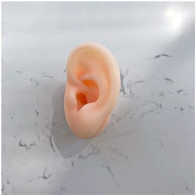 FHUILI Simulation Silicone Ear Model - Soft Silicone Artificial Ear Model for Ear Picking Practice, Long Ear Canal for Teaching Students, Deep Ear Canal Learning Props,Left