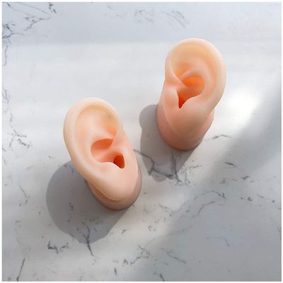 FHUILI Simulation Silicone Ear Model - Soft Silicone Artificial Ear Model for Ear Picking Practice, Long Ear Canal for Teaching Students, Deep Ear Canal Learning Props,1pair