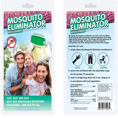 Mosquito Eliminator Wristband - Ultra Soft Microfiber Bands - 1 Size Fits All with Adjustable Snaps - Natural Plant Based Oils (2 Pack)