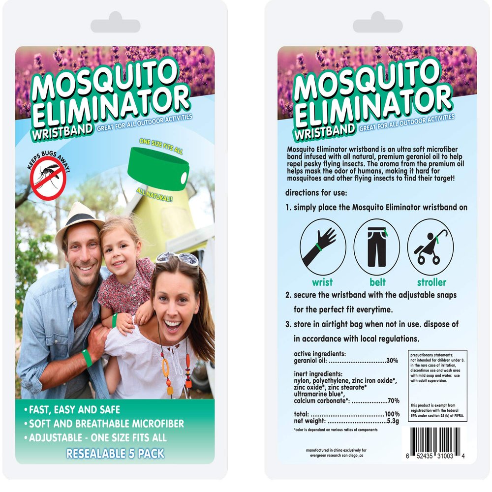 Mosquito Eliminator Wristband - Ultra Soft Microfiber Bands - 1 Size Fits All with Adjustable Snaps - Natural Plant Based Oils (2 Pack)