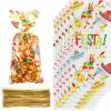 100 Piece Mexican Fiesta Cellophane Treat Bags - Cinco De Mayo Themed Party Favor Bags with 100 Gold Twist Ties for Fiesta Mexico Party Decoration view 1