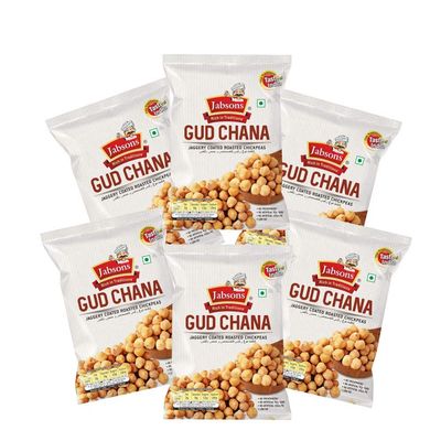 Jabsons - Jaggery Coated Roasted Chickpeas (Gud Chana), 150g (Pack of 6)