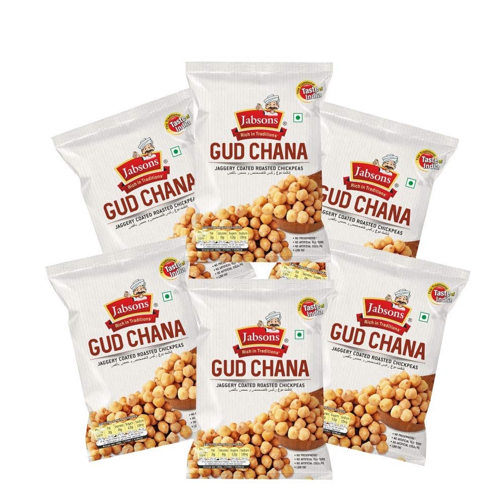 Jabsons - Jaggery Coated Roasted Chickpeas (Gud Chana), 150g (Pack of 6)