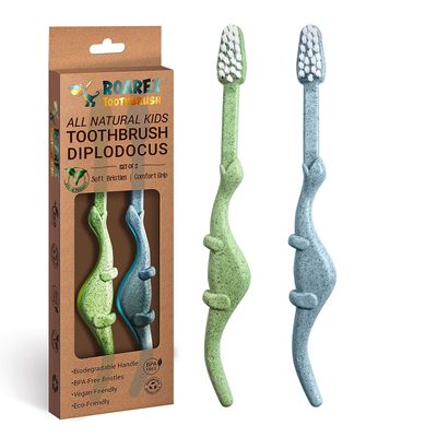 ANPEI ROARex Vegan Kids Toothbrush | Dino Design | Biodegradable & Compostable Natural Plant-Based Toothbrush | Dinosaur Theme | 1% for The Planet