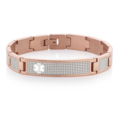 American Medical ID  Lynx Shine Medical ID Alert Bracelet  Rose Gold Tone Over Stainless Steel, for 6-7" wrist, 3 Lines Personalized Engraving Included