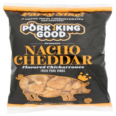 Pork King Good Nacho Cheddar Pork Rinds 7 OZ FAMILY SIZE (Chicharrones - Keto Snacks)