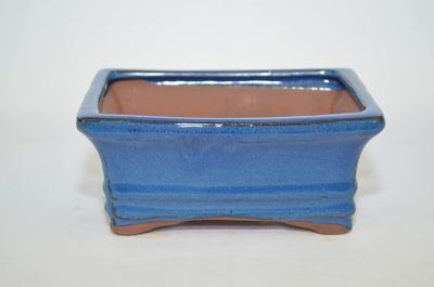 Bonsai Ceramic Pot 6" Blue Color, Rectangle Shape with draining Holes.